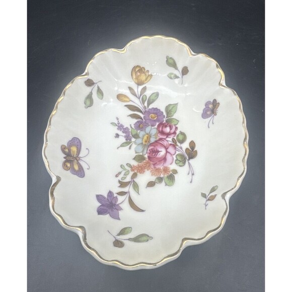 VTG Lefton Hand Painted Butterflies & Flowers W/ Gold Trim Trinket Candy Dish - Picture 2 of 8